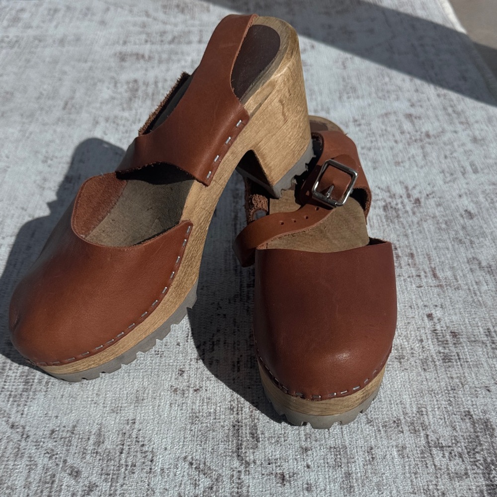 Brown Leather Clogs